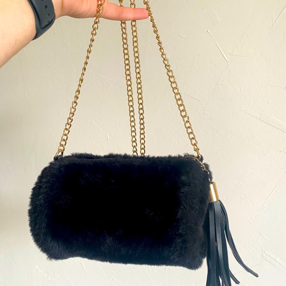 Mini Plush Faux Fur Gold Chain Bag